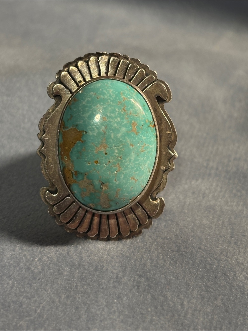 Large Navajo Turquoise Sterling Silver Oval Statement Ring Size 5.5